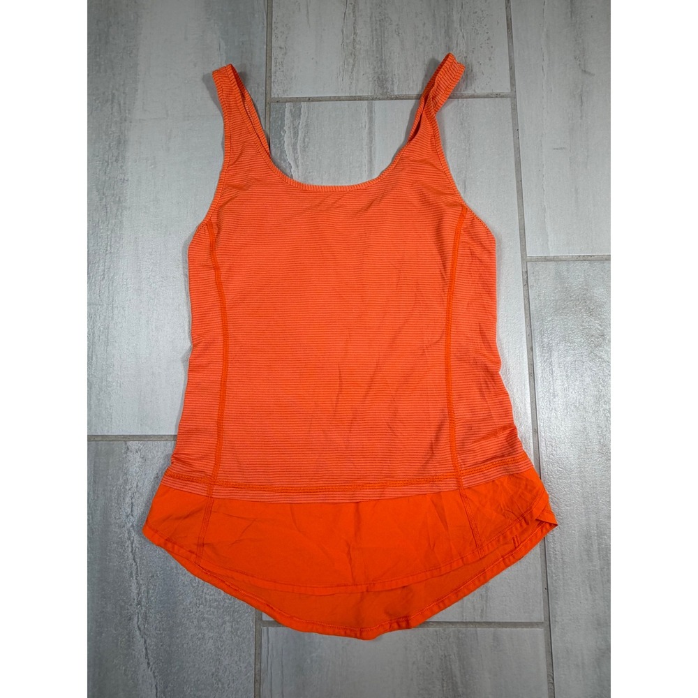 Lululemon Sculpt Tank Top Orange Striped Sleeveless Athletic Running Women 6